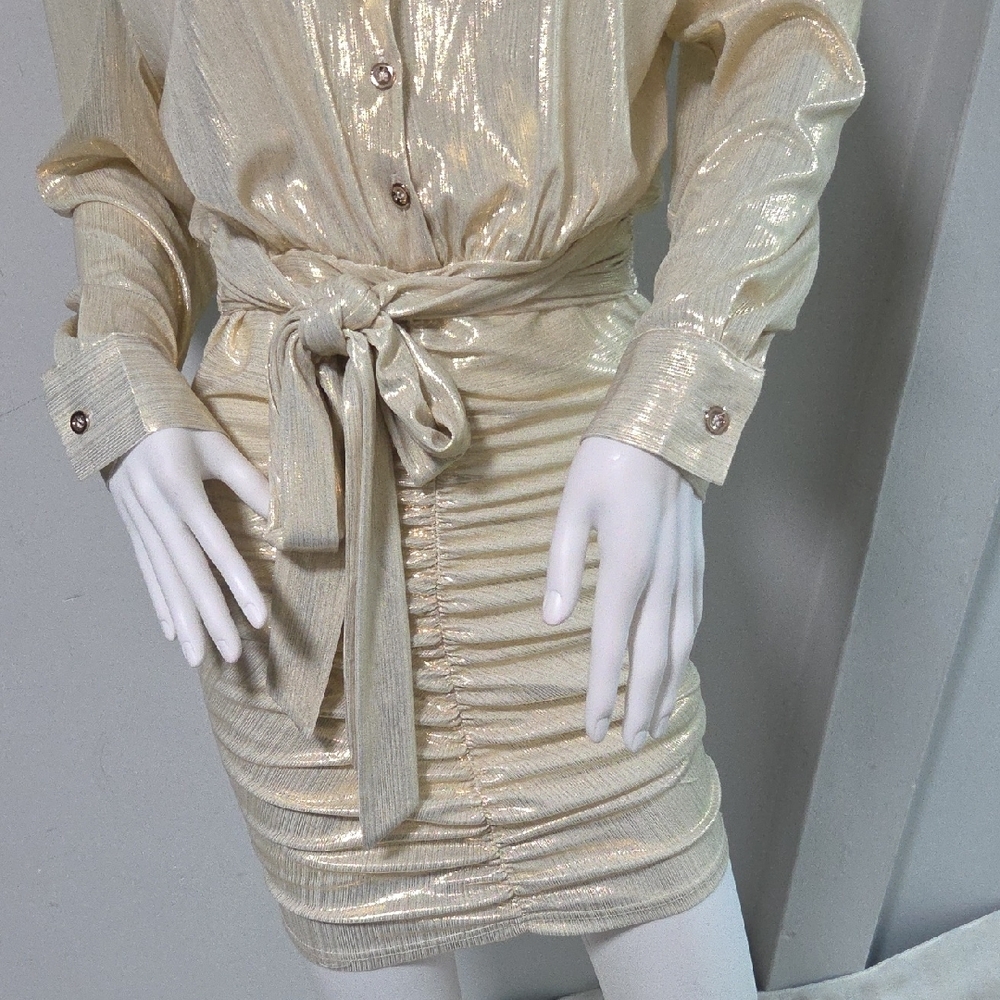 Fashion Nova Shimmering Cream Long Sleeve Dress - Picture 5 of 5